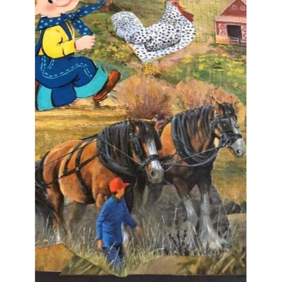 Rustic Country Cute Farmer Boy Handmade Collage Framed Wall Art OOAK Decor - Picture 4 of 6